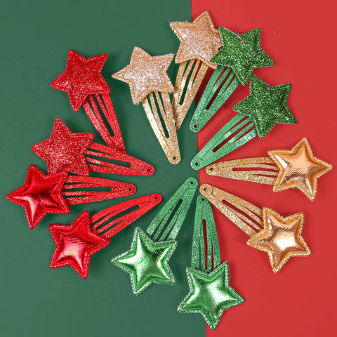 6/12PCS Cartoon Christmas Hair Clips Girls Party Star Hair Barrettes Clips Christmas Hair Clip Children Kids Hair Accessories