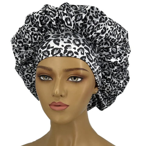 Leopard Print Bonnet for Women - Soft, Curl-Enhancing Sleep Cap with Wide Elastic Band, Unscented, Ideal for Dry & Textured Hai