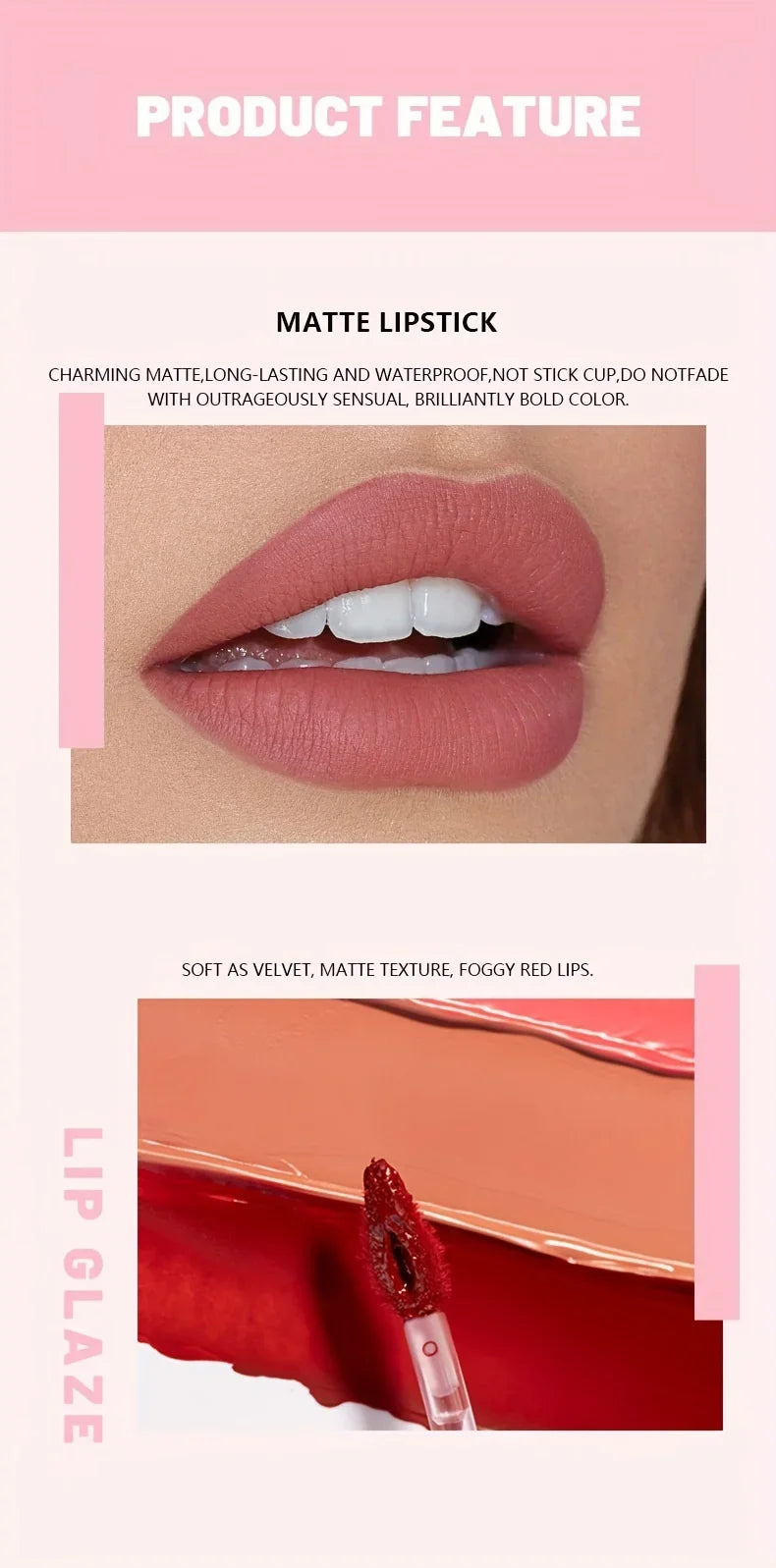 Luxury Matte Liquid Lipstick, Long Lasting Waterproof Velvet Lip Color, Smooth Lightweight Fog Matte Finis