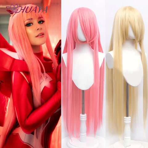HUAYA 100cm Long Straight Wig Synthetic Cosplay Wig for Women Blonde Red Pink Grey Purple 23 Colors False Hair Christmas Wigs