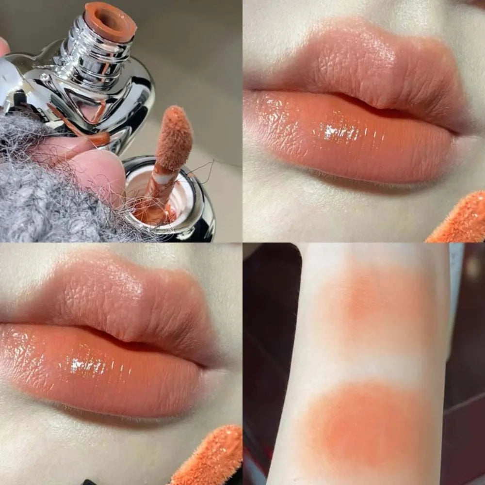 Peach Heart Silky Matte Lipstick Velvet Matte Blush Lip Gloss Face Liquid Pink Lip Tint Cream Pigment Long Lasting Lips Makeup