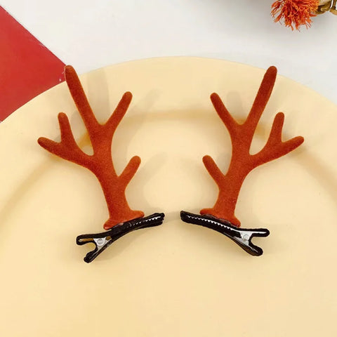 2Pcs Christmas Antler Hair Clips Pendants Xmas Ornaments Merry Christmas Decor for Girl Reindeer Hair Accessories Happy New Year