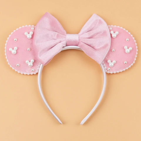 Disney Mickey 3.3"Velvet Ears Headband For Girls Soft Bow Hairband Halloween Festival Party Christmas DIY Hair Accessories