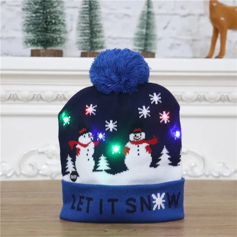 NEW 50 Designs LED Christmas Hats Beanie New Year Knitted Illuminate Warm Hat Christmas Tree Snowman Kids Adults Hat