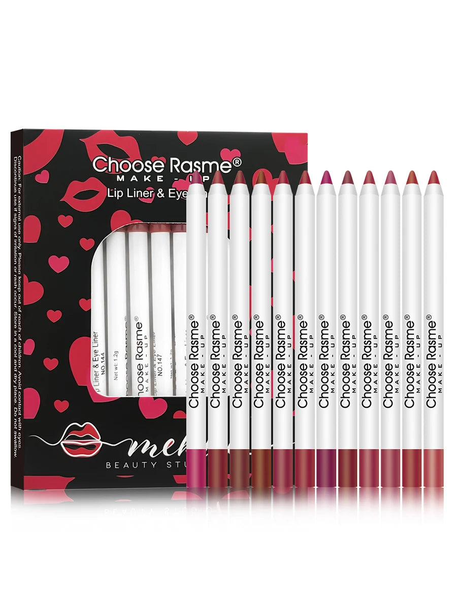 12 Colors Sexy Matte Lipstick Pencil Waterproof Lasting Lip Liner Pen Non-stick Cup Lip Contour Pencil Beauty Makeup Set