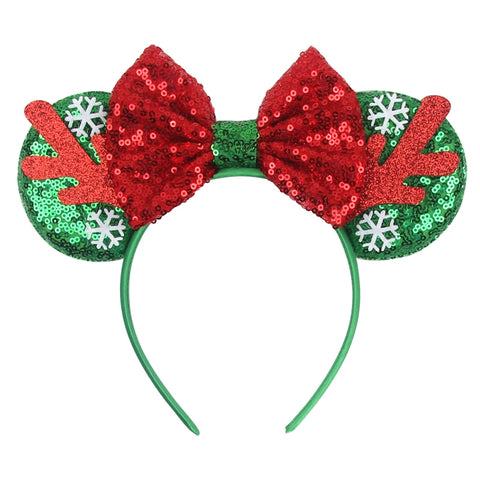 2023 Disney Christmas Mickey Ears Headband For Girls Sequins Bow Festivall Party Hairband DIY Hair Accessories