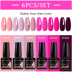MEET ACROSS 6Pcs/Set 7.3ml Sparkly Red Pink Gel Nail Polish Glitter Semi Permanent Nail Art LED UV Gel Varnish Nail Supplies