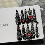Menhera Y2K Spice Girls Black Red Long Tip Handmade Press On Nails Cross Spider Love Diamond Fake Nails Bow Cool Dark Nail Art