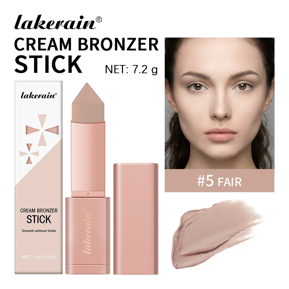 Lakerain Bronzer Cream Stick 3D Makeup Effect Improve Fine Lines Brightening & Grooming 2 IN 1 Bronzer Cream for All Skin Types