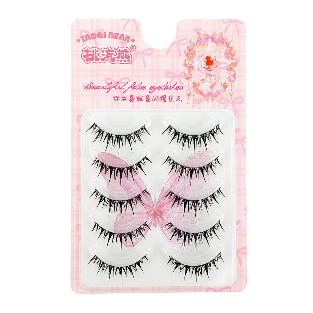 Cosplay Makeup False Eyelashes One Piece Hard Stem Baby Straight Natural Look Synthetic Fiber Strip Lashes 7-13mm C Curl Lash