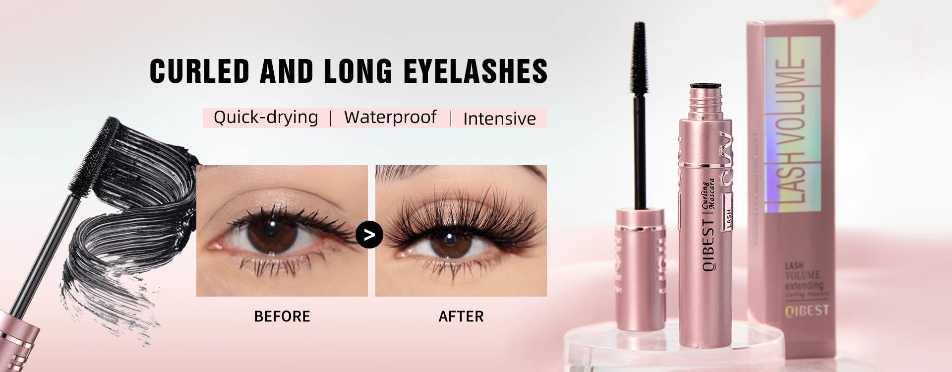 QIBEST Black Mascara Eyelashes Mascara 4D Silky Eyelashes Lengthening Eyelashes Makeup Waterproof Mascara Volume Eye Cosmetics