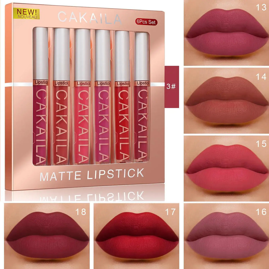 6Set Matte Lip Gloss AB two sets Not Stained with Cup Mouth Red Lip Gloss Moisturizing Long Lasting Not Easy To Fade Lip Gloss