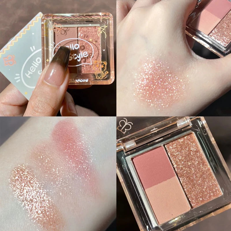 3Color Glitter Purple Eyeshadow Palette Mini Portable Earth Color Matte Eyeshadow Long Lasting Waterproof Shimmer Pigment Makeup