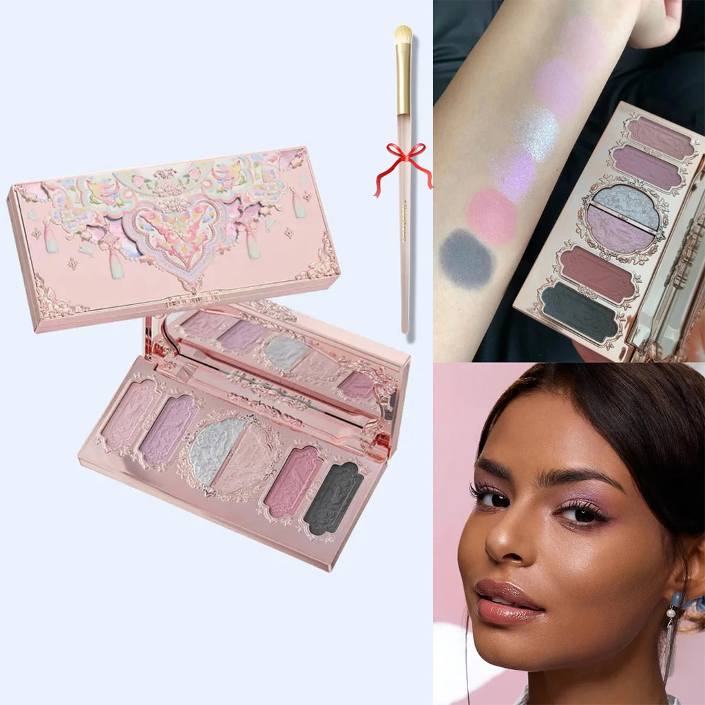 Flower Knows Swan Ballet 6 Color Eyeshadow Palette Matte Shimmer Pearl Glitter Waterproof Highly Pigmented Long Lasting Makeup