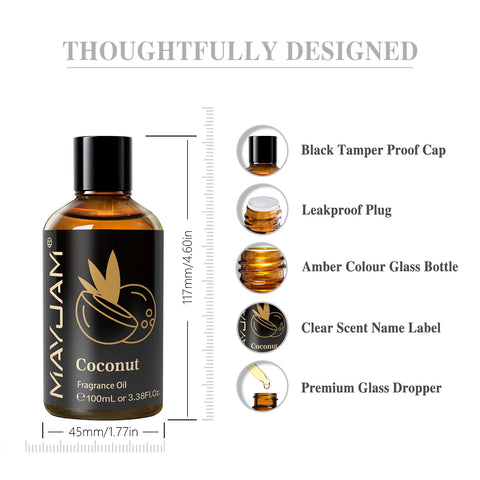 MAYJAM 100ML Fruit Fragrance Oil for Diffuser Candle Soap Making Coconut Strawberry Watermelon Blueberry Essential Oils