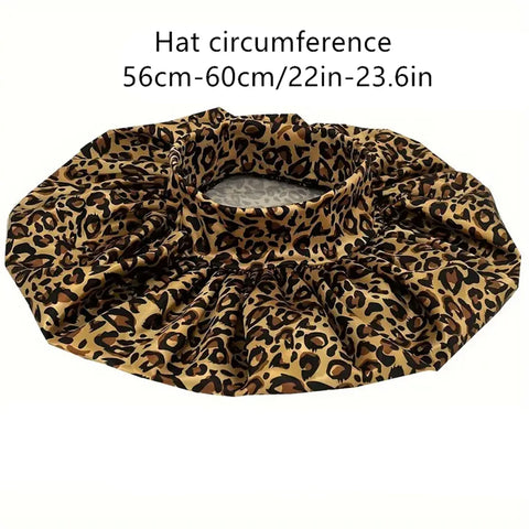 Leopard Print Bonnet for Women - Soft, Curl-Enhancing Sleep Cap with Wide Elastic Band, Unscented, Ideal for Dry & Textured Hai