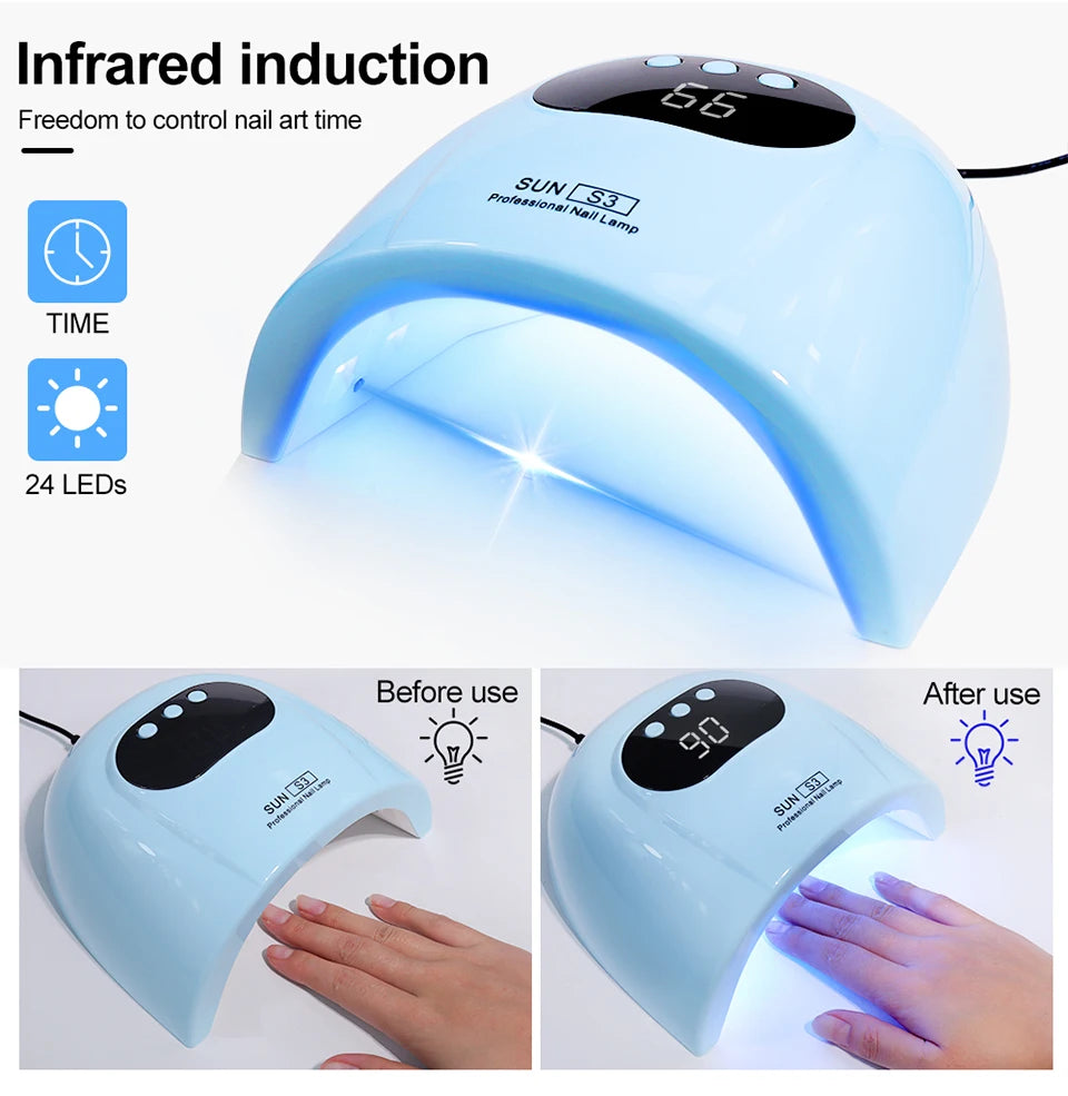 UV LED Nail Lamp Professional Gel Polishing Nail Light 24 LED Nail Art Quick Dryer for Nail Gel Curing Nail Salon Tool