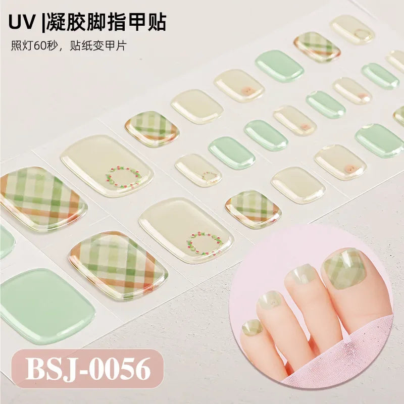 26Tips French Leopard Print UV Gel Toenail Sticker Bronzing Dye Gradient Cross-border Semi Baked Gel Nail Sticker UV Lamp Needed