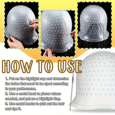 DIY Highlights Artifact Soft Silicone Hair Dye Cap with Crochet Breathable Reusable Professional Hair Dye Styling Tool
