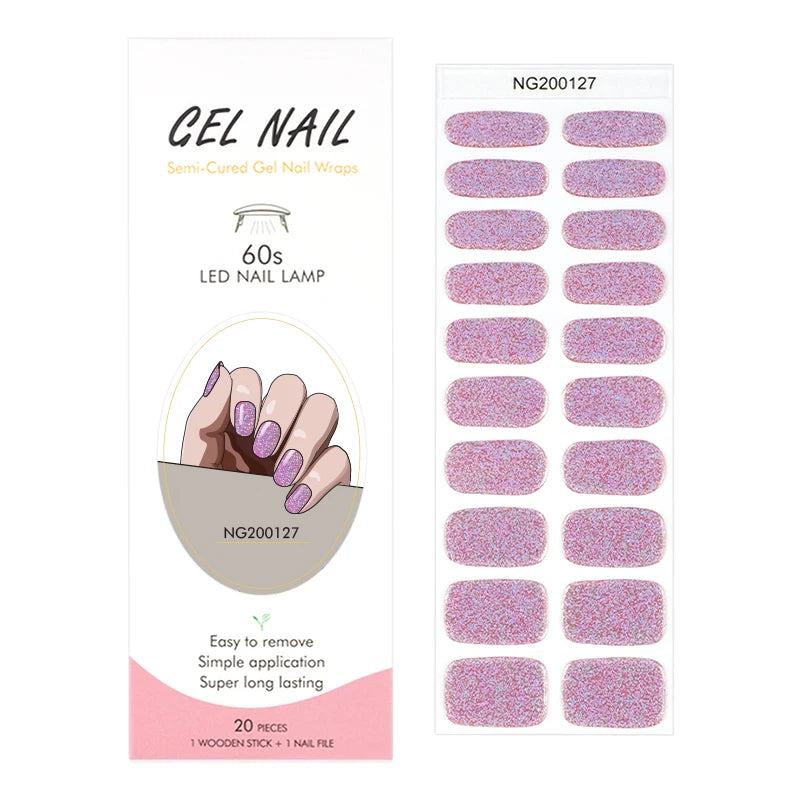 Leopard Semi-Cured Gel Nail Strips Simple Transparent Color Adhesive Long Lasting Gel Nail Stickers Harden In UV Lamp Need