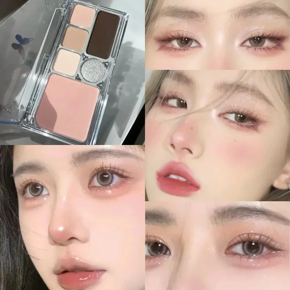6 Colors Eye Shadow Palette Punk Smoky Black Glitter Pearly Eyeshadow Palette Korean Shiny Blue Eyeshadow Contour Blush Makeup
