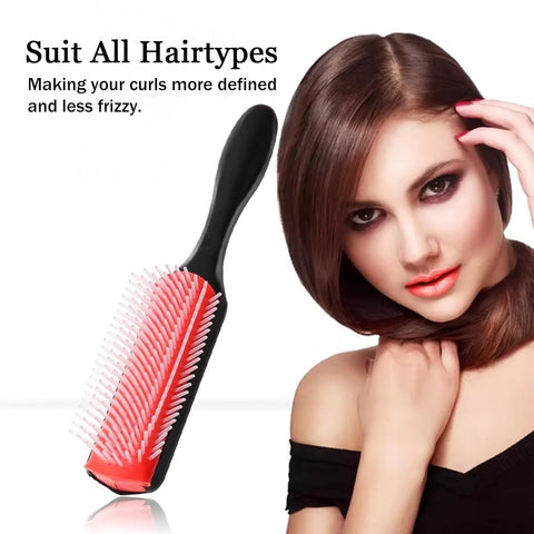9-Rows Cushion Nylon Bristle Hair Brush Classic Detangling Wet Dry Curly Hair Defining Separating Shaping Styling Tool
