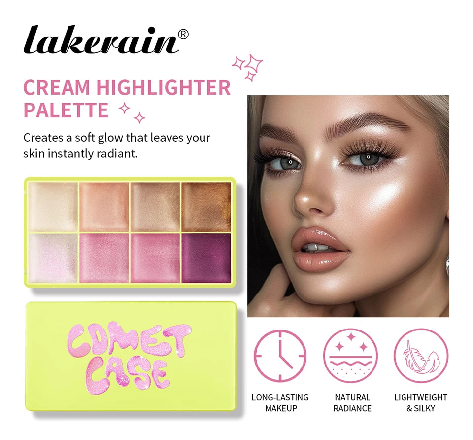 8 Colors Cream Highlighter Palette for Highlight Face Brighten Highlighter Blush Shimmer Waterproof Makeup Tool Cosmetics