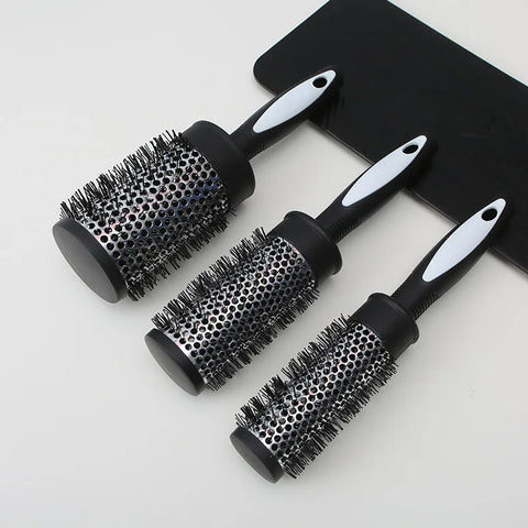 Round Curling Roller Comb Hair Styling Nylon Brush Thermal Aluminum Tube Barrel Hair Comb for Woman Man Hair Blowing and Drying