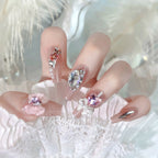 24pcs New Year Heavy Metal Press on Nails Chinese Bride Wedding Fake Nails Full Cover Wearable Shiny Large Crystal False Nails