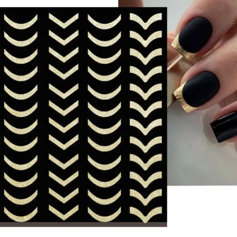 Adhesive stickers with European and American style cross snake black and white wave dot hot silver line letter nail stickers
