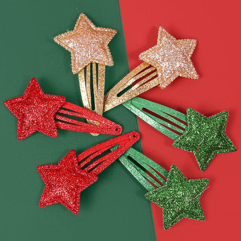 6/12PCS Cartoon Christmas Hair Clips Girls Party Star Hair Barrettes Clips Christmas Hair Clip Children Kids Hair Accessories