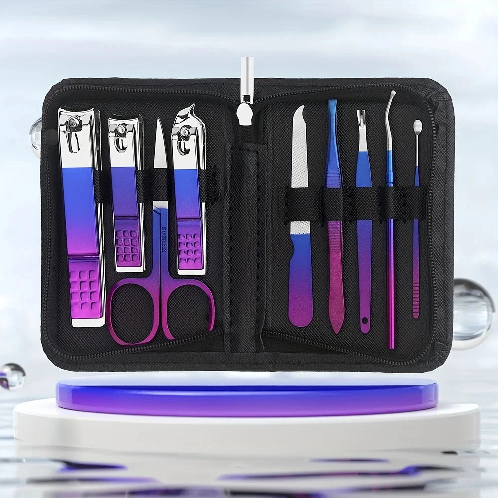 6/9/18/26pcs Manicure Set, Stainless Steel Gradient Professional Pedicure Kit Nail Scissors Grooming Kit With Travel Case