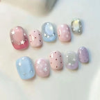 10Pcs Short Oval Shape Colorful Dopamine-inspired Small Fresh Press on Nails Detachable Nail Patches Polka Dot Fake Nails Art