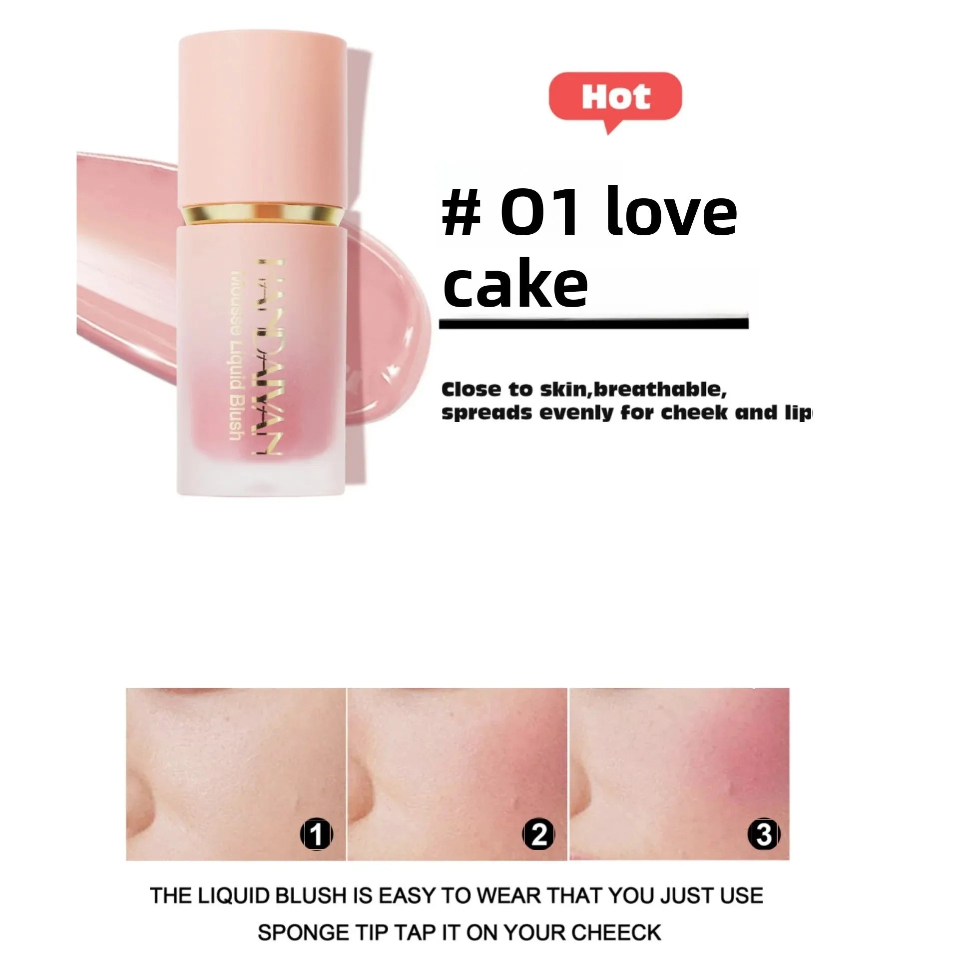 HANDAIYAN Liquid Blush Facial Matte Makeup Lasting Easy to Color Make Up Blusher With Sponge Brush Tip Velvet Rouge Cosmetics