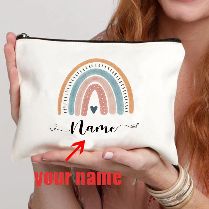 Rainbow Teacher Custom Name Makeup Bag Personalized Graduation Gift for Teachers Pencil Case Back To School Gift Women Purse