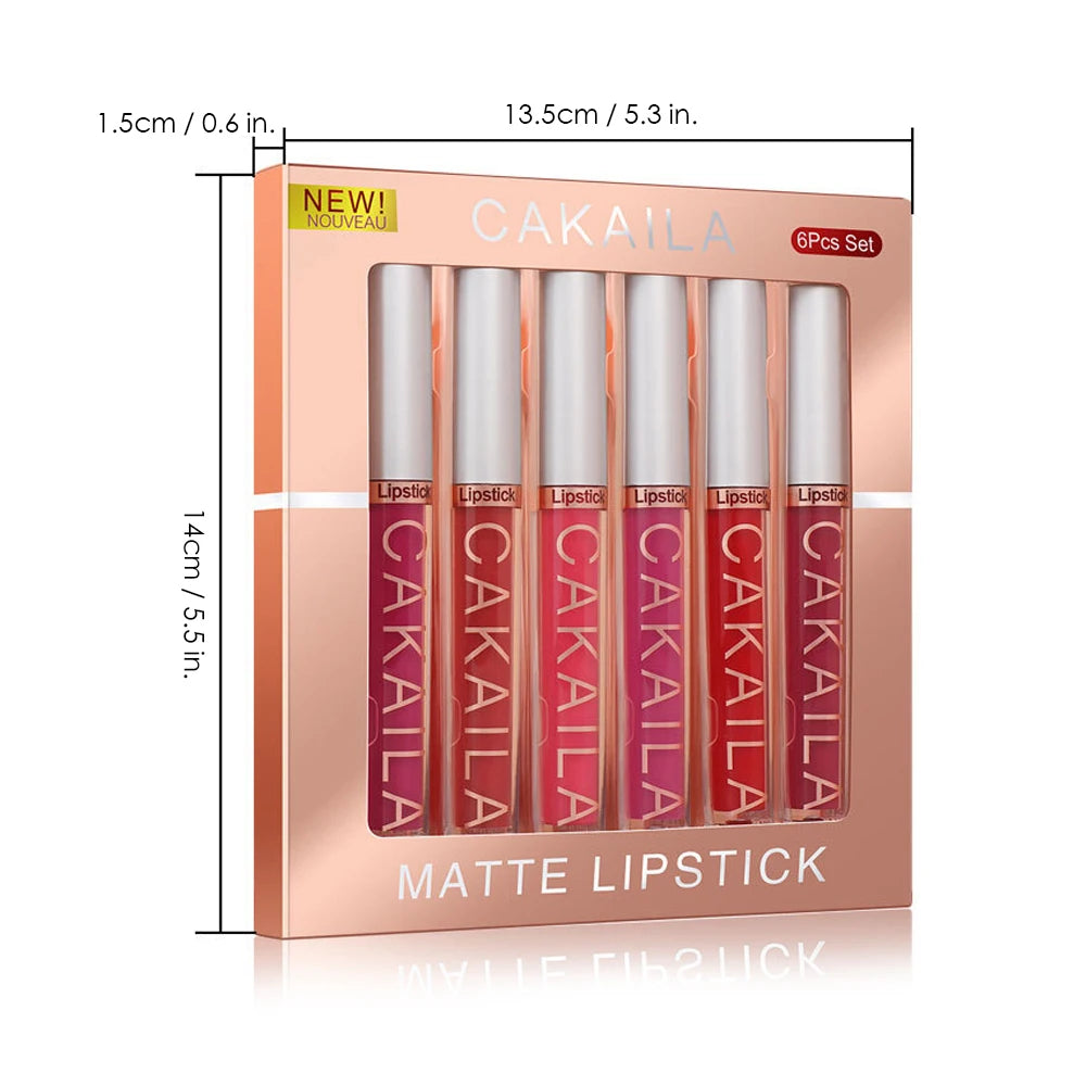 6pcs/pack lip gloss set, long-lasting non stick cup liquid lipstick velvet matte lip gloss