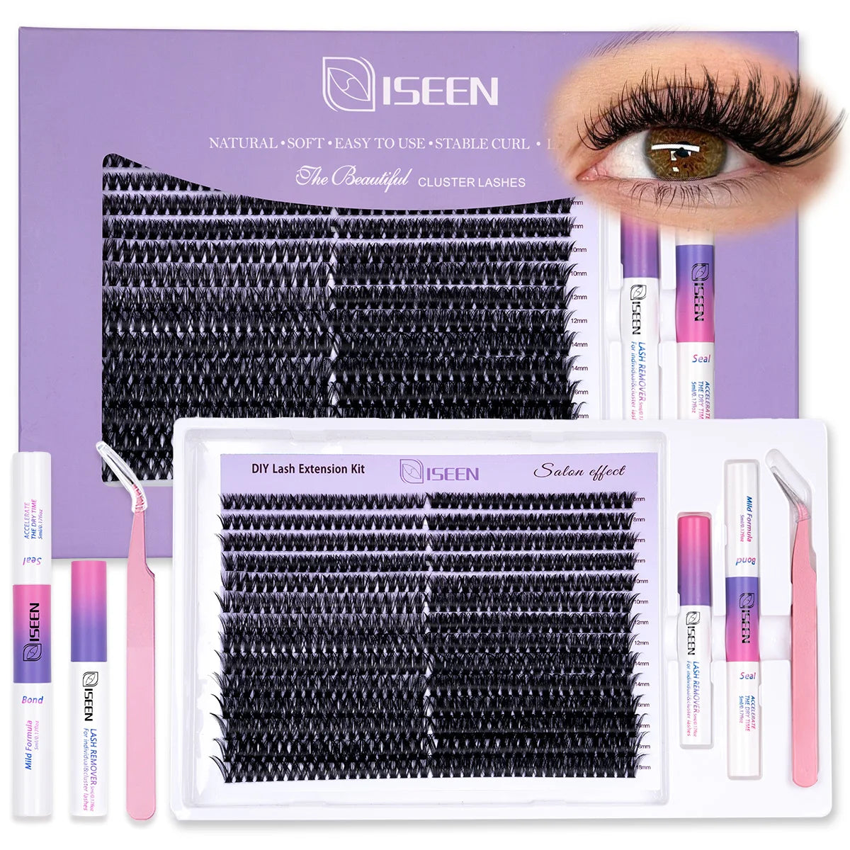 Eyelash Clusters Kit Large Capacity Wispy Individual Lashes Natural DIY Cluster Eyelash Extensions Makeup Tool