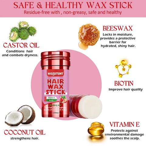 Strawberry Flavor Hair Wax Stick Vitamin E Smooth Dry Frizz Broken Hair Proper Hold Create Texture Styling Pomade for Women
