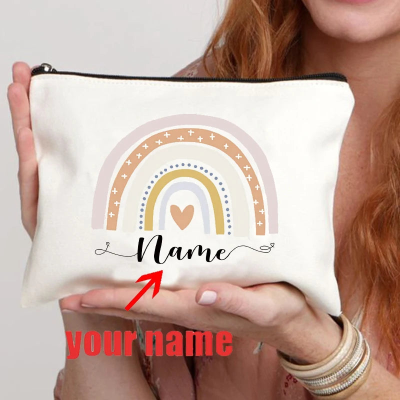 Rainbow Teacher Custom Name Makeup Bag Personalized Graduation Gift for Teachers Pencil Case Back To School Gift Women Purse