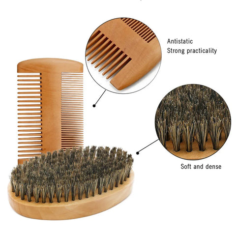Men's Shaving Brush Set Boar Bristle Portable Barber Natural Beard Brush Comb Scissors for Facial Cleaning Styling Tool