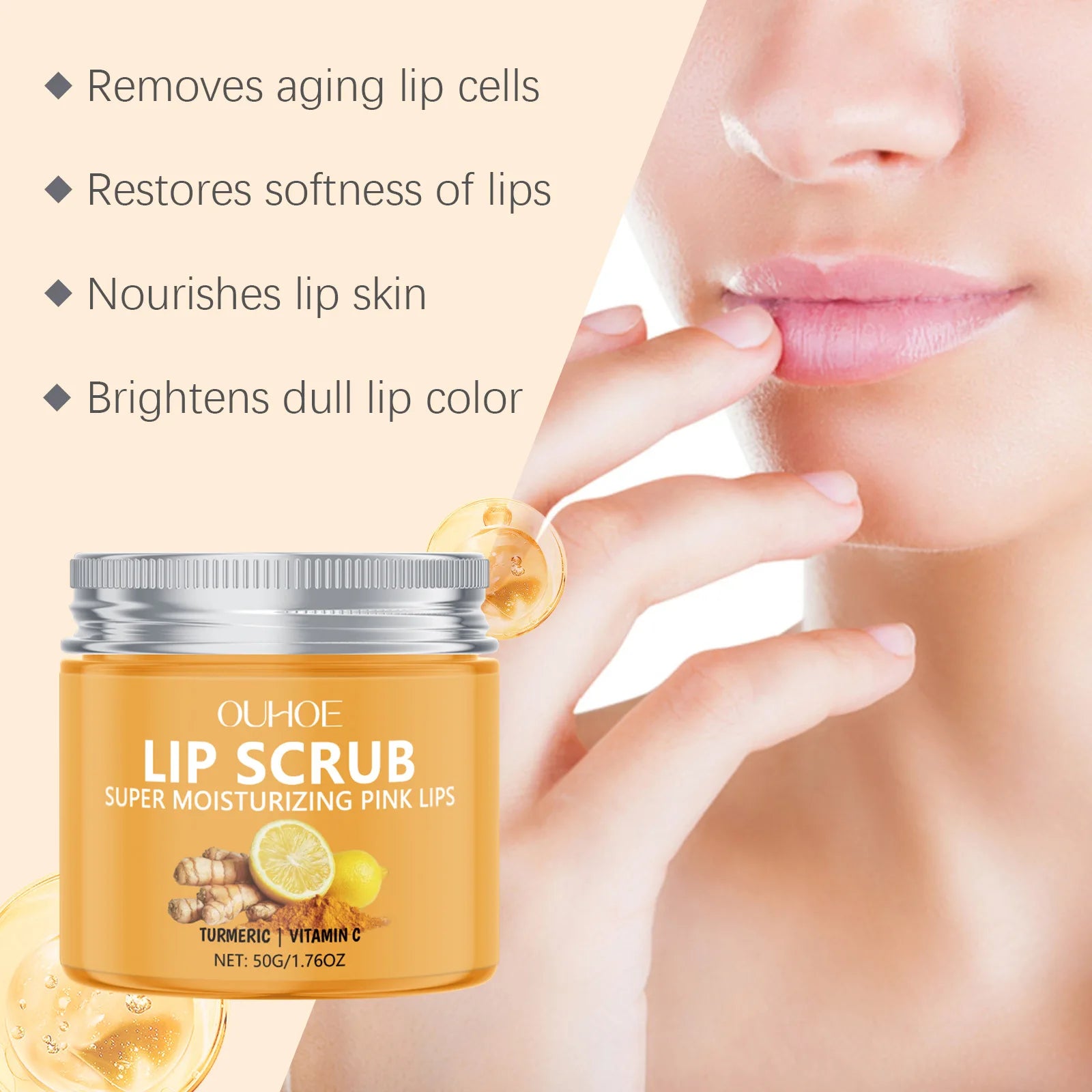 Turmeric Lip Scrub Exfoliating Remove Dead Skin Fading Fine Lines Improve Dry Softening Hydrating Smoothing Nourishing Lip Scrub