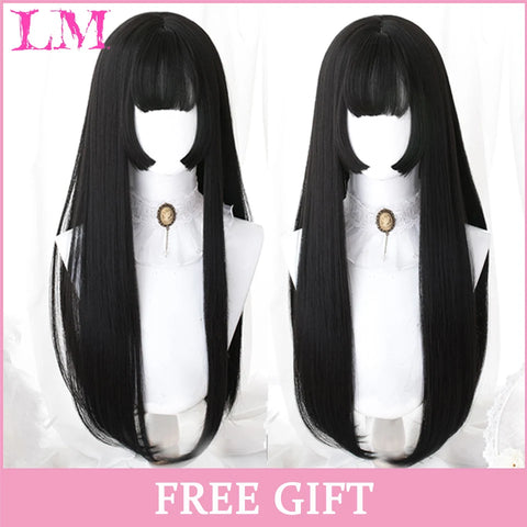 LM Synthetic Hair Long Wave Black And Pink Lolita Wigs For Women Cosplay Wig With Bangs Halloween Christmas Heat Resistant