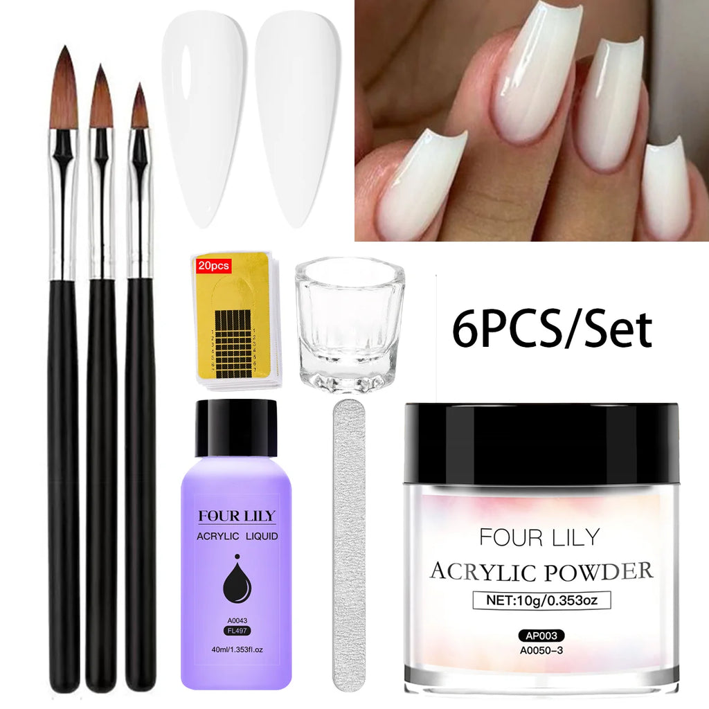 FOUR LILY Acrylic Nail Kit Nail Acrylic Powder Crystal Liquid Set With Nail Brush For Acrylic Nails Extension Carving Manicure