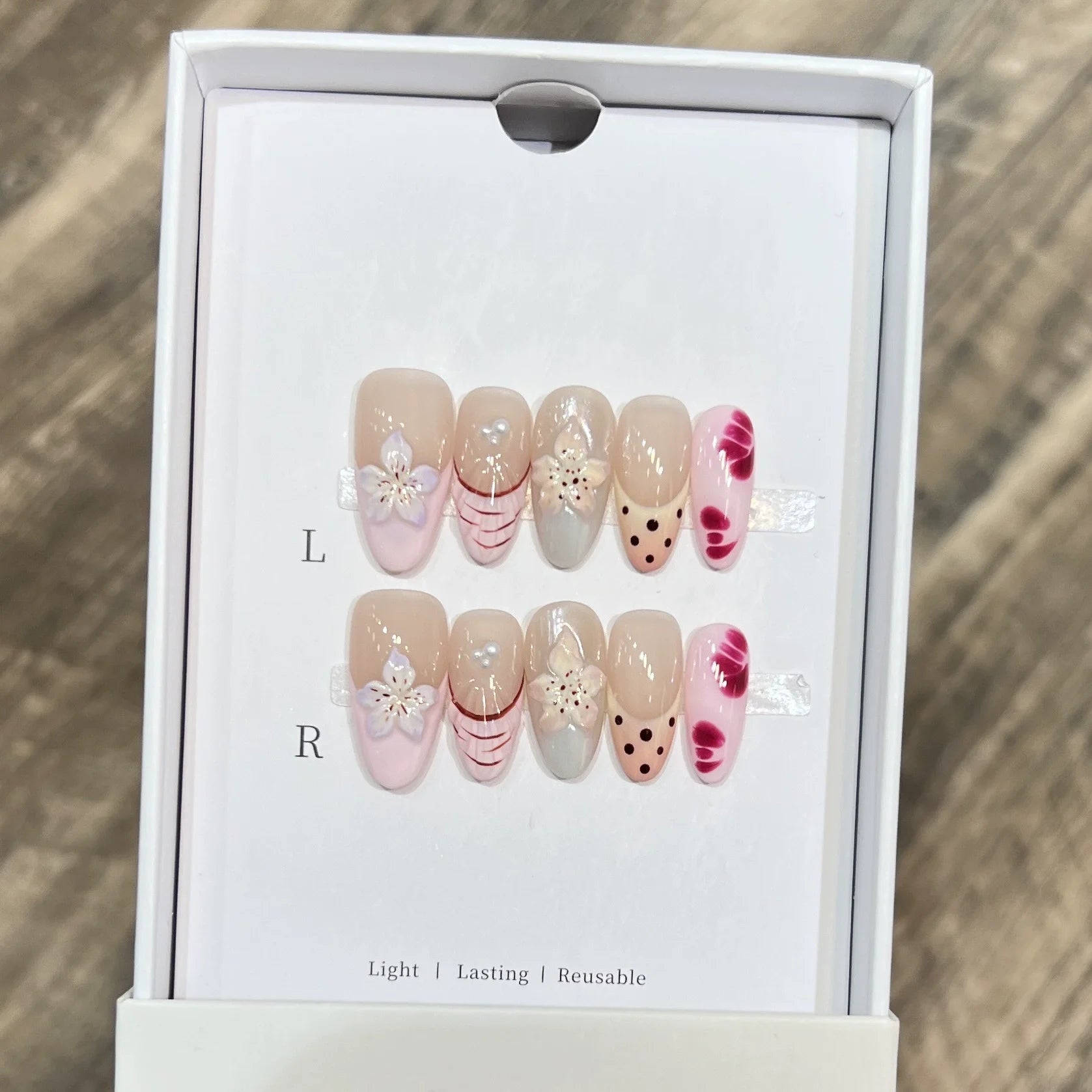 10pcs French Almond Press on Nails Flower False Nails Wearable Stick-on Nails Fake Nail Uñas Postizas Mujer Накладные Ногти 네일팁