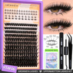 GROINNEYA Lashes Clusters Kit With Lash Bond And Seal And Eyelash Tweezers Waterproof Strong Hold DIY Lash Extension Kit Makeup