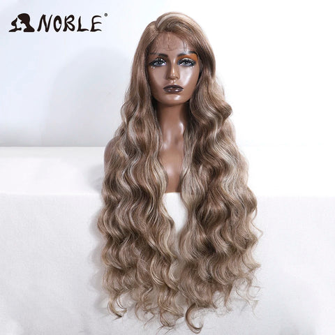 Noble Synthetic Lace Front Wig Long Wavy 36 " Body Wavy Side Part Lace Wig For Women Lace Front Wig Ombre Blonde Cosplay Wig