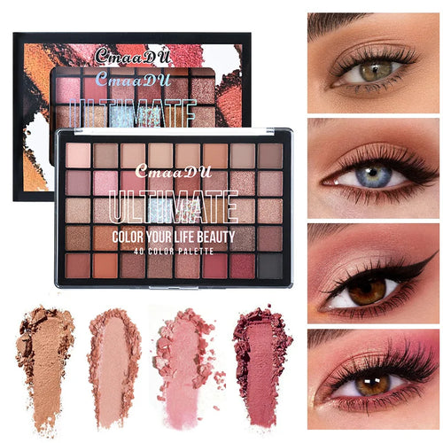 40-Color Eyeshadow Palette:Matte/pearlescent, brown/macaron. Quality, nice eyes.Dating,festivals,beach.Vibrant,durable;gift set.