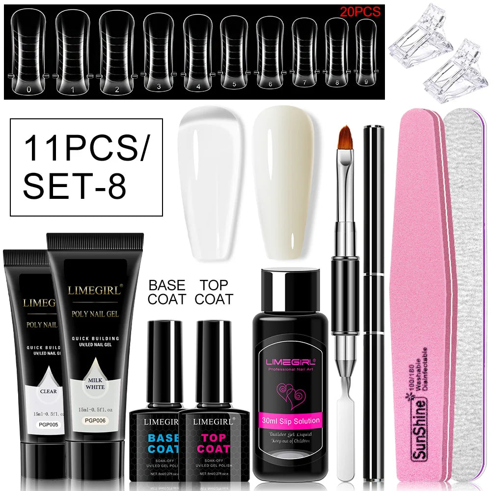 Poly Nail Gel Set for Extension Nails, Long Lasting, Natural-looking, Strong Builder Enhancement for Salon Manicure DIY at Home