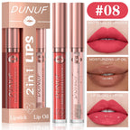 DUNUF Lip Gloss And Lip Oil Set 2-Piece Long-Lasting Waterproof Matte Moisturizing Non-Fading Lipstick Collection