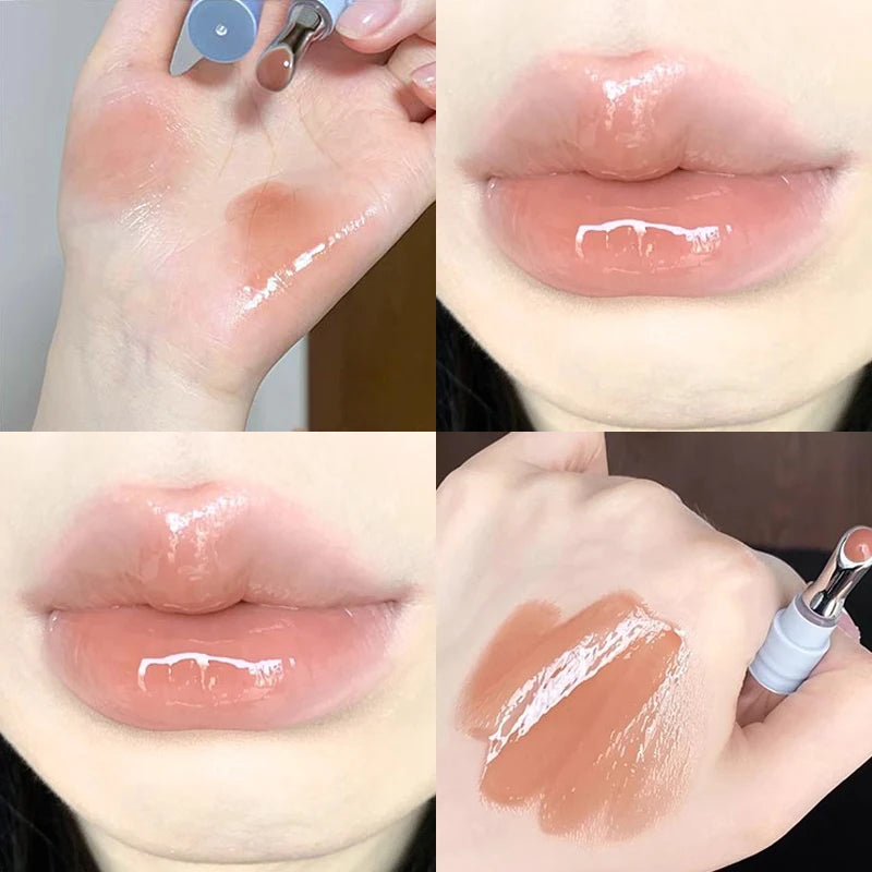 Cappuvini Mirror Water Gloss Jelly Lip Gloss Lasting Non Greasy Metal Ice Clear Glass Lip Tint Moisturize Lip Essence Oil Makeup